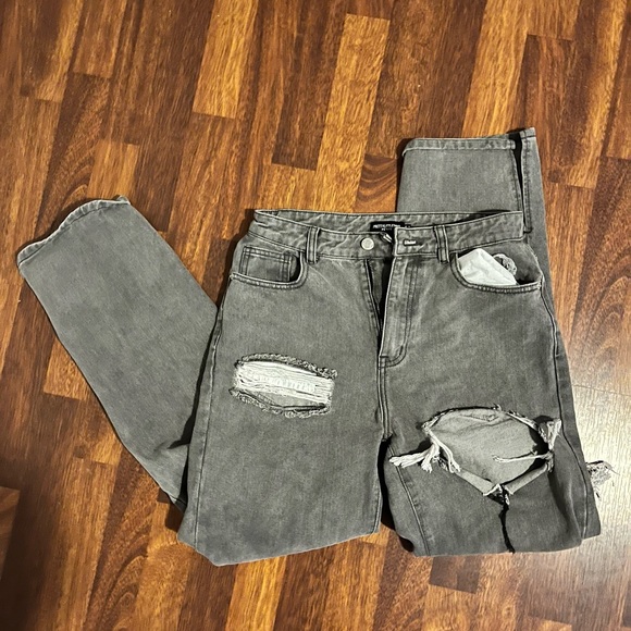 Grey Split Hem Jeans - Picture 1 of 5